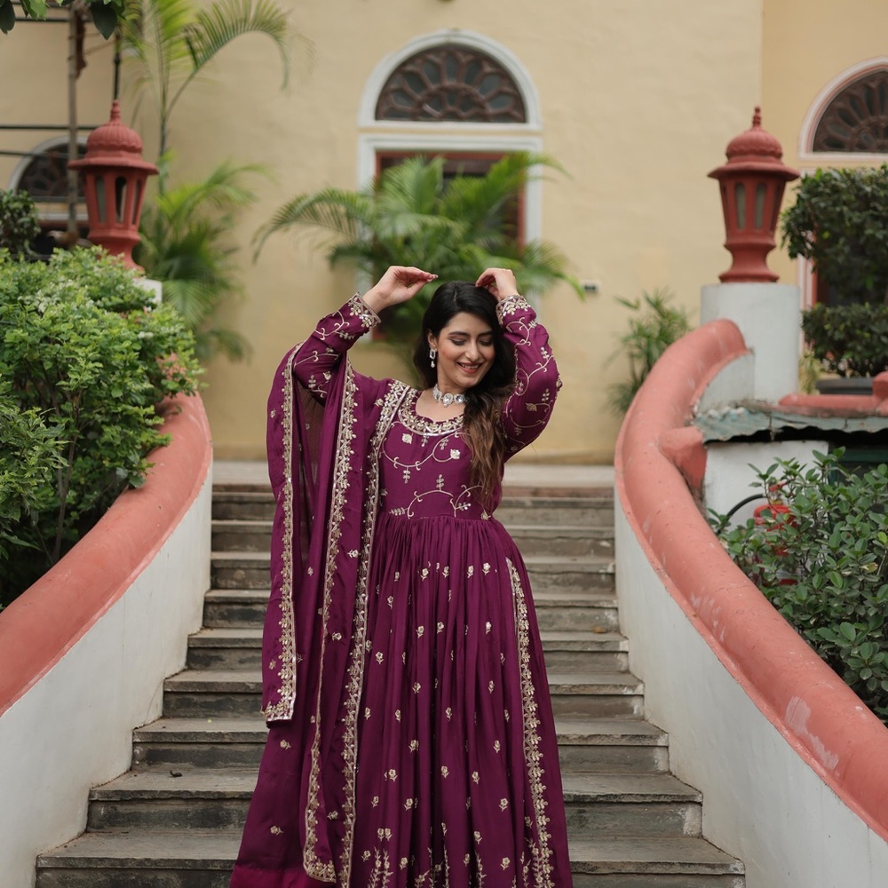 Elegant Purple Embroidered Dress